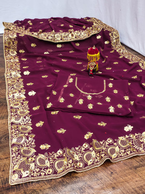 KHRITI FAB Embroidered, Floral Print Bollywood Georgette Saree(Purple)