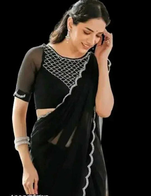 CENTURY CREATION Embellished Bollywood Georgette Saree(Black)