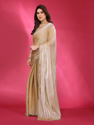 ROOP SUNDARI SAREES Self Design Bollywood Silk Blend Saree(Cream)