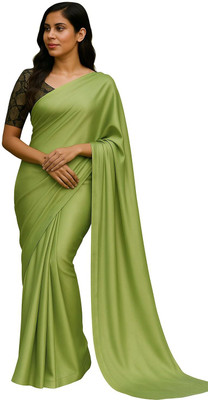 LOKAVANYA Solid/Plain Bollywood Satin Saree(Light Green)