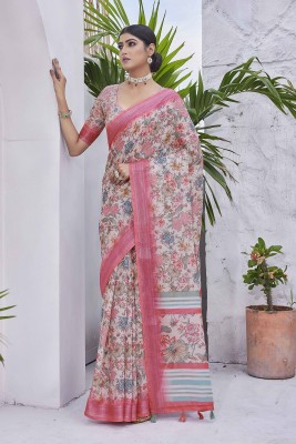 Divastri Digital Print Bollywood Cotton Silk, Cotton Linen Saree(Multicolor)