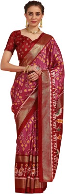 Divastri Printed Pochampally Silk Blend Saree(Pink)