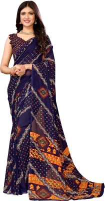 Priyashi Printed Bandhani Georgette Saree(Blue)