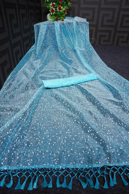 Mirthika Tex Self Design Bollywood Net Saree(Light Blue)