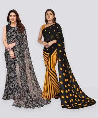 Anand Sarees Floral Print, Polka Print, Ombre, Printed Bollywood Georgette Saree(Pack of 2, Yellow, Black)