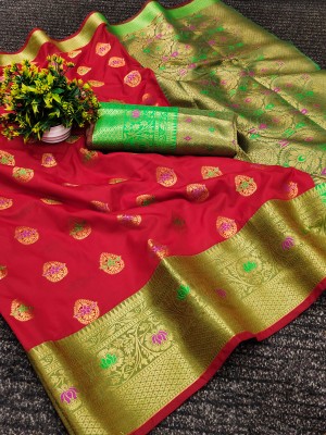 DRAVYA WOMEN Woven, Self Design Banarasi Silk Blend, Pure Silk Saree(Red)