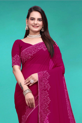 SHELDROM MART Embellished Bollywood Georgette Saree(Pink)