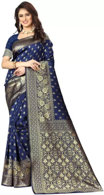 K SALIYA ENTERPRISE Geometric Print Kanjivaram Tussar Silk Saree(Blue)