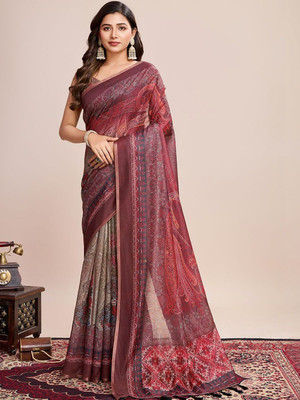 Moda Rapido Printed Daily Wear Silk Blend Saree(Maroon)