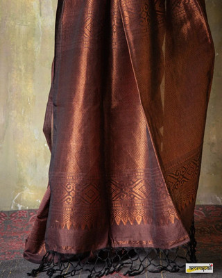 Dhruvil Impex Self Design Banarasi Silk Blend Saree(Brown)