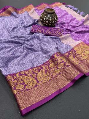 PRANJAL ART Printed Bollywood Jacquard, Art Silk Saree(Purple)
