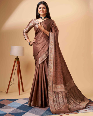 PHEASANT Woven, Embellished Banarasi Pure Silk Saree(Brown)
