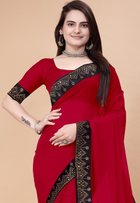 SARANGFEB Embellished Bollywood Georgette Saree(Red)