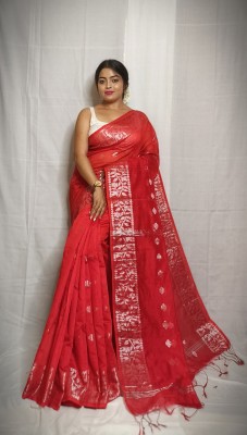 MINATIPVTLMT Embellished Bollywood Cotton Blend Saree(Red)