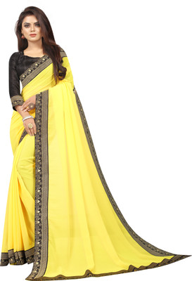 LIMTD Solid/Plain Bollywood Georgette Saree(Yellow)