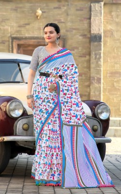 RAMNATHTEX Printed Bollywood Cotton Blend Saree(Multicolor)