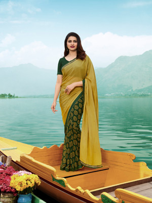 Hensi sarees shop Dyed, Ombre, Solid/Plain, Striped, Woven, Embellished Konrad Georgette, Art Silk Saree(Yellow)