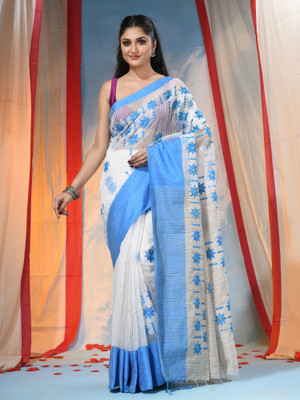 Desh Bidesh Self Design, Embroidered, Solid/Plain, Woven Handloom Handloom Cotton Blend, Pure Cotton Saree(Blue)