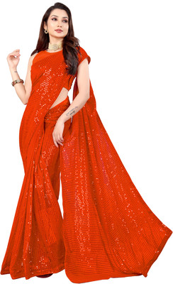 b bella creation Self Design Bollywood Georgette Saree(Orange)