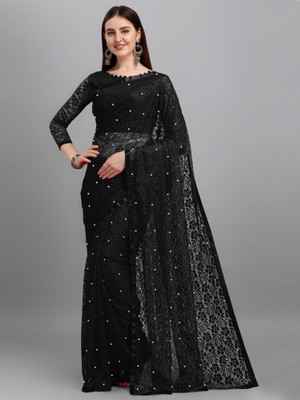 FoogFeb Self Design Bollywood Net Saree(Blue)