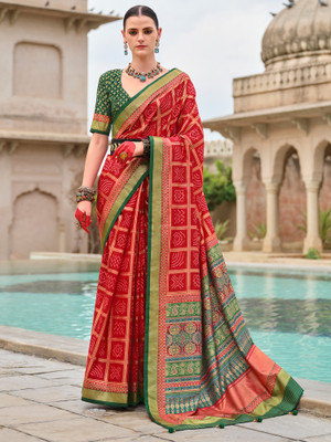Tasrika Woven Bandhani Silk Blend Saree(Red)