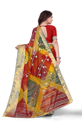 Aarunika SBT Solid/Plain Bollywood Organza Saree(Multicolor)