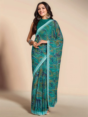 ANOUK Printed Daily Wear Georgette Saree(Blue)