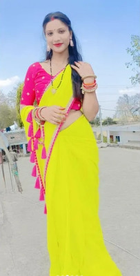 Dharmik Fashion Studio Solid/Plain Bollywood Georgette Saree(Yellow)