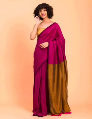 Hiya saree And Punjabi house Printed Handloom Pure Cotton, Cotton Silk Saree(Pink)