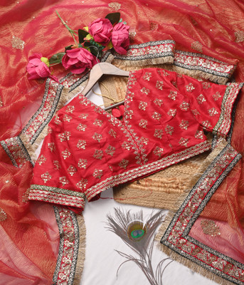 SHIVA Embroidered, Embellished, Woven, Floral Print Bollywood Georgette Saree(Red)