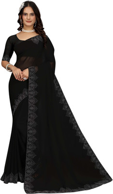 RB studio Solid/Plain, Embellished Bollywood Georgette Saree(Black)