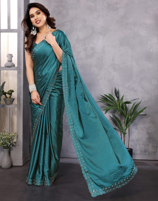 Divastri Embellished Bollywood Satin Saree(Blue)
