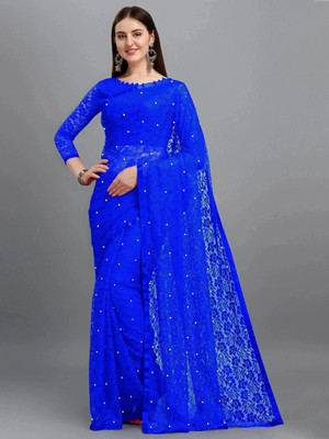 LOROFY Self Design Bollywood Net Saree(Blue)