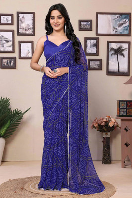 kumawat creation Printed Bandhani Georgette Saree(Blue)