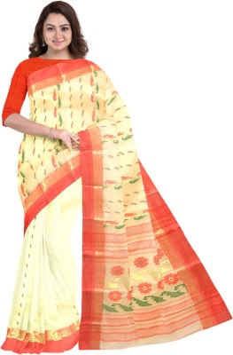 Monde Avenir Woven Banarasi Handloom Tussar Silk Saree(Cream, Red)