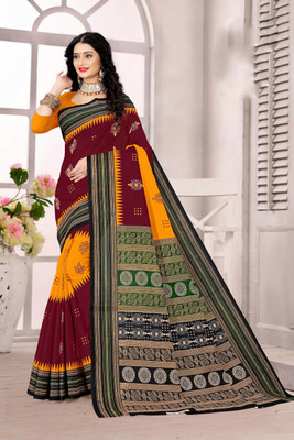 pasapalli Printed Sambalpuri Cotton Blend Saree(Blue)