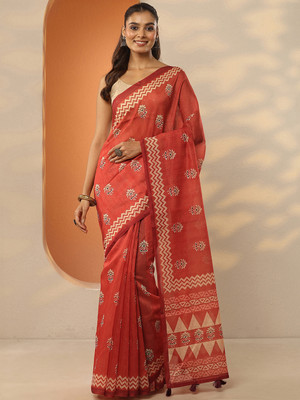 LIBAS Printed Daily Wear Silk Blend Saree(Red)