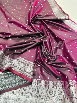 NAZABSAREES Embroidered, Printed Banarasi Satin, Polyester Saree(Purple)