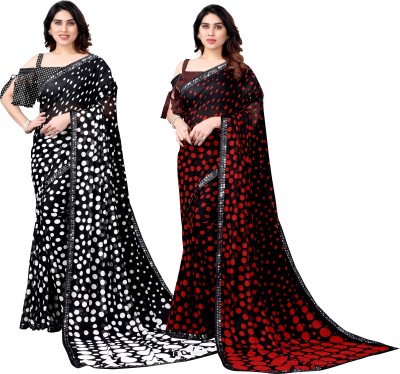 SARETRA MALL Printed Bollywood Georgette Saree(Pack of 2, Black, Red)