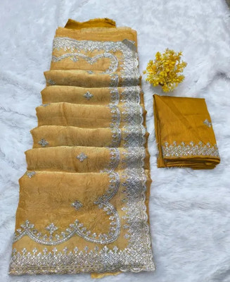 JOVTY Embroidered Bollywood Chiffon Saree(Yellow)