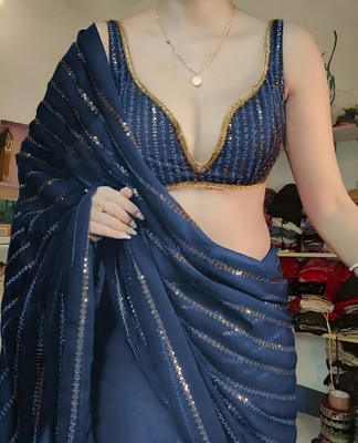 Apnisha Embroidered Bollywood Georgette Saree(Dark Blue)