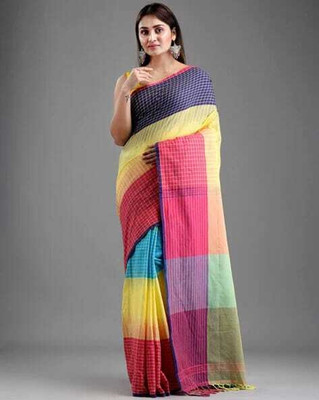 SARADA HANDLOOM Checkered Handloom Pure Cotton Saree(Multicolor)