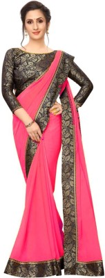 FIERTE Solid/Plain Bollywood Georgette Saree(Pink)