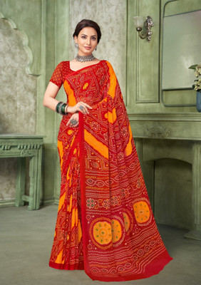Divastri Floral Print, Geometric Print, Digital Print, Printed Bollywood Chiffon Saree(Red)