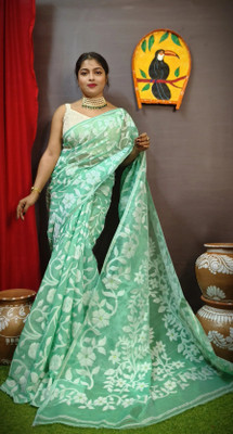 HouseOfCommon Woven Jamdani Cotton Silk Saree(Light Green)