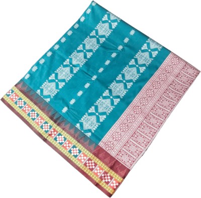 satrangi creation Printed Sambalpuri Pure Silk Saree(Light Green)