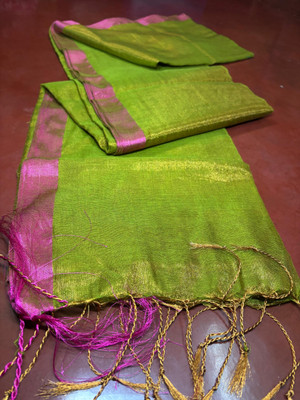 aryaraj Solid/Plain Handloom Tissue Saree(Green)