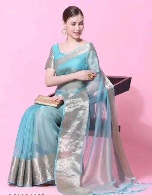 Banaras silk palace Dyed Bollywood Organza Saree(Light Blue)