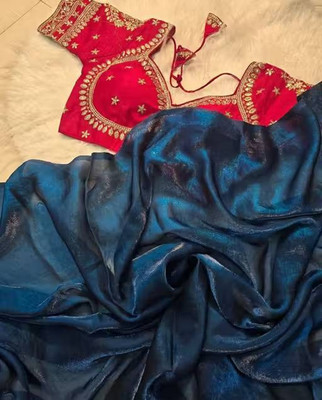 Vraggi Embellished, Embroidered Bollywood Chiffon Saree(Blue)