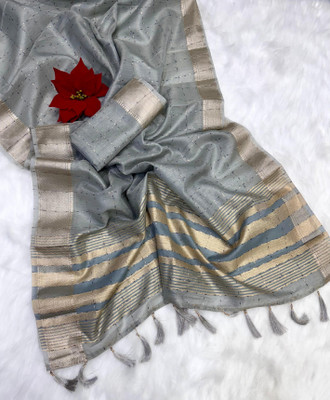 RADHYA DESGINER Self Design Bollywood Tissue Saree(Grey)